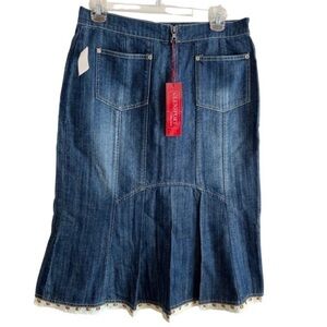 Nwt Vintage Glensport Collection Jean Denim Skirt Ruffle Bottom Pockets Size 6
